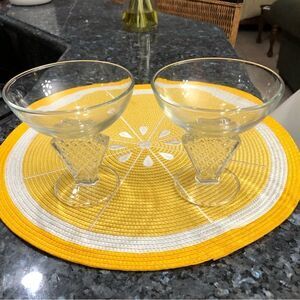 France Martini Champagne Cocktail Stemware Diamond Dimple Stems Glasses Lot/2